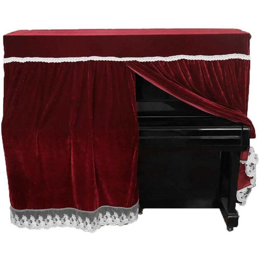 NEW - Red Velvet Upright Piano Cover with Black Velvet Seat Cover